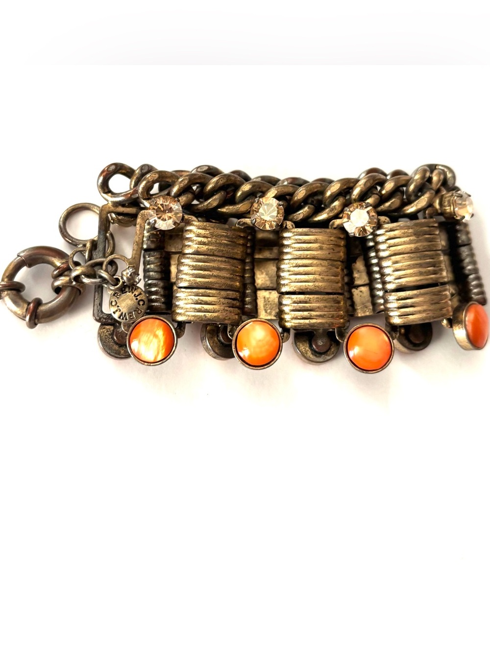 J. Crew Antique Gold-Tone Bracelet with Orange Cabochons